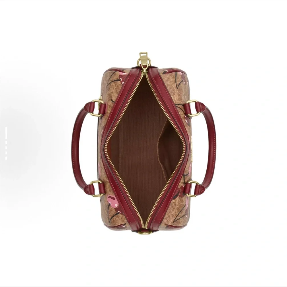 NWT！COACH ROWAN SATCHEL BAG IN SIGNATURE CANVAS WITH CHERRY PRINT（COACH CY692）